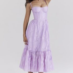 Mira Orchid Floral Jacquard Tiered Midi Dress - Image 5