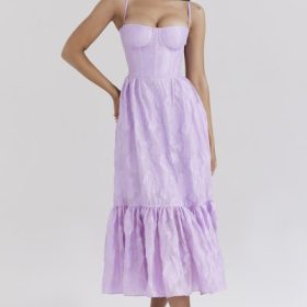 Mira Orchid Floral Jacquard Tiered Midi Dress - Image 7