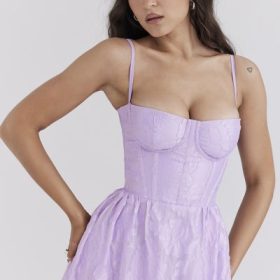 Mira Orchid Floral Jacquard Tiered Midi Dress - Image 8