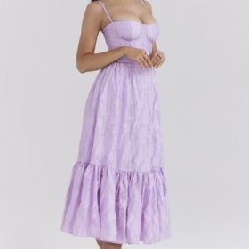 Mira Orchid Floral Jacquard Tiered Midi Dress - Image 9