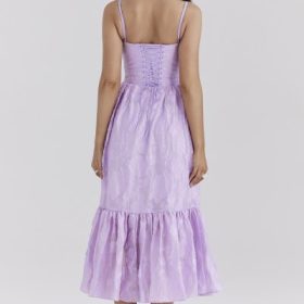 Mira Orchid Floral Jacquard Tiered Midi Dress - Image 11