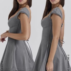 Cheri French Grey Fitted Mini Dress with Voluminous Skirt