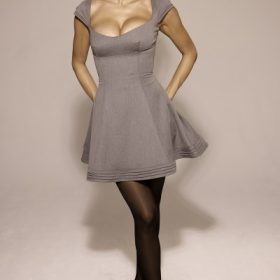 Cheri French Grey Fitted Mini Dress with Voluminous Skirt - Image 2