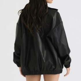 Larissa Black Vegan Leather Oversized Bomber Jacket