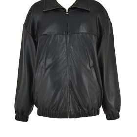 Larissa Black Vegan Leather Oversized Bomber Jacket - Image 2