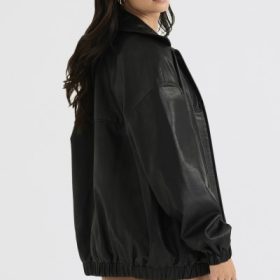 Larissa Black Vegan Leather Oversized Bomber Jacket - Image 10