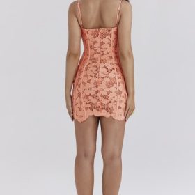 Ilayda Sorbet Embroidered Floral Lace Mini Dress - Image 9