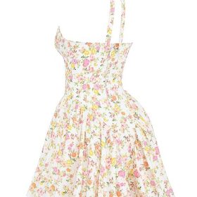 Valentia Ivory Meadow Print Cotton Halter Mini Dress - Image 3