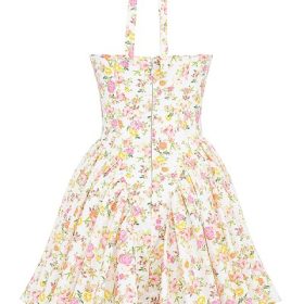 Valentia Ivory Meadow Print Cotton Halter Mini Dress - Image 4