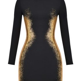 Domenica Black & Gold Foil Print Mini Dress - Image 2