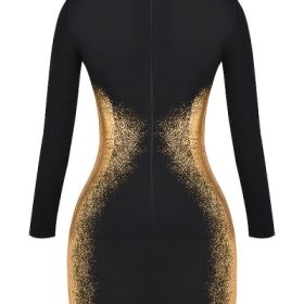 Domenica Black & Gold Foil Print Mini Dress - Image 4