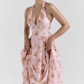 Solada English Vintage Rose Print Georgette Halter Sundress - Image 5