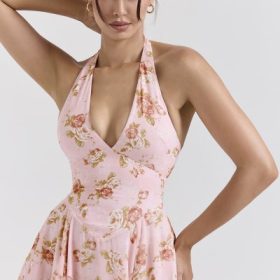 Solada English Vintage Rose Print Georgette Halter Sundress - Image 7