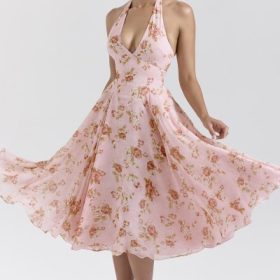 Solada English Vintage Rose Print Georgette Halter Sundress - Image 9