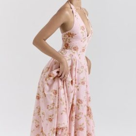 Solada English Vintage Rose Print Georgette Halter Sundress - Image 10