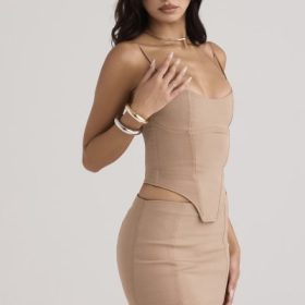 Nisha Beige Sculpting Mini Skirt - Image 12