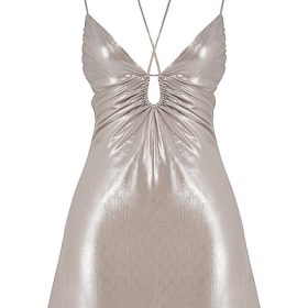 Lucilla Beige Shimmer Mini Dress - Image 2