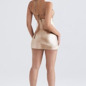 Lucilla Beige Shimmer Mini Dress - Image 11
