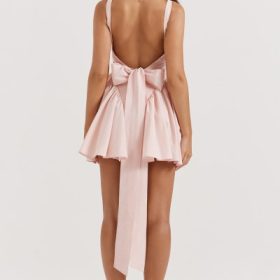 Florianne Soft Peach Bow Mini Dress - Image 11