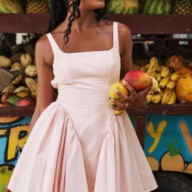 Florianne Soft Peach Bow Mini Dress - Image 14