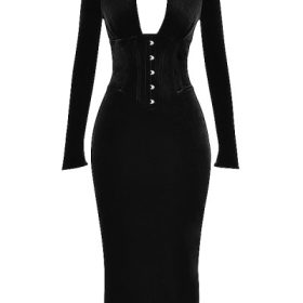 Arabella Black Velvet Corset Dress - Image 2