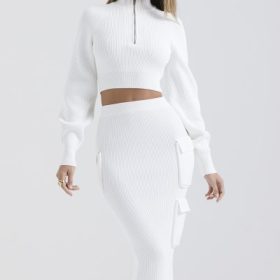 Maeve White Ribbed Knit Cargo Skirt - Image 7