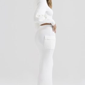 Maeve White Ribbed Knit Cargo Skirt - Image 9
