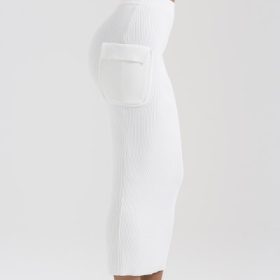 Maeve White Ribbed Knit Cargo Skirt - Image 10