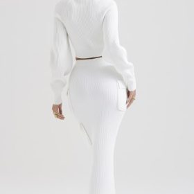 Maeve White Ribbed Knit Cargo Skirt - Image 11
