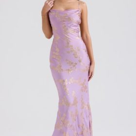 Capriana  Orchid Jacquard Satin Gown - Image 5