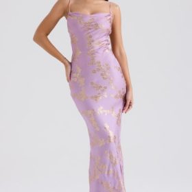 Capriana  Orchid Jacquard Satin Gown - Image 7