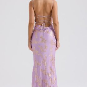 Capriana  Orchid Jacquard Satin Gown - Image 10