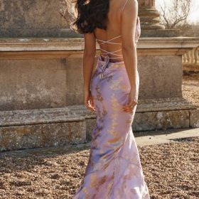 Capriana  Orchid Jacquard Satin Gown - Image 12