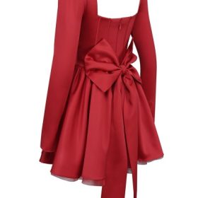 Nina Holly Red Removable Bow Tulle Mini Dress - Image 3