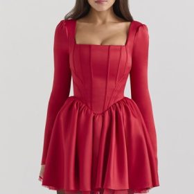 Nina Holly Red Removable Bow Tulle Mini Dress - Image 7