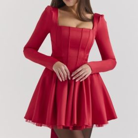 Nina Holly Red Removable Bow Tulle Mini Dress - Image 8