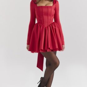 Nina Holly Red Removable Bow Tulle Mini Dress - Image 9