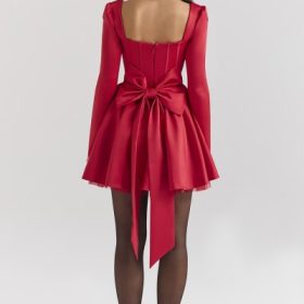 Nina Holly Red Removable Bow Tulle Mini Dress - Image 11