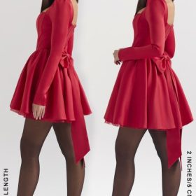 Nina Holly Red Removable Bow Tulle Mini Dress - Image 15