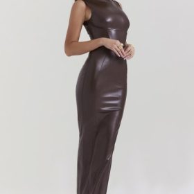 Sahara Cocoa Vegan Leather Maxi Dress - Image 9