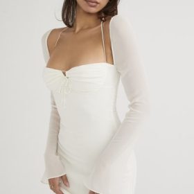 Babydoll Ivory Chiffon Halter Mini Dress - Image 5