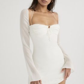 Babydoll Ivory Chiffon Halter Mini Dress - Image 8