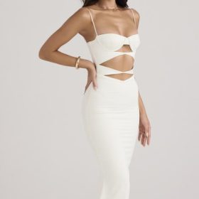 Amalia Ivory Satin Cutout Corset Dress - Image 10