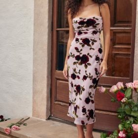Azura Pink Devore Midi Dress - Image 15