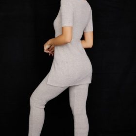 Raven Oatmeal Ribbed Knit Flared Trousers - Image 9