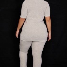 Raven Oatmeal Ribbed Knit Flared Trousers - Image 11