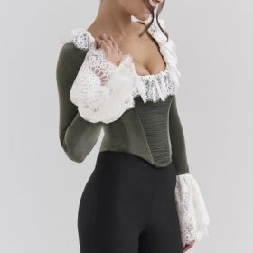 Jacinda Forest Green Velvet Lace Trimmed Corset Top