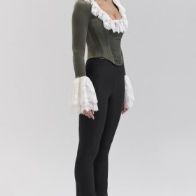 Jacinda Forest Green Velvet Lace Trimmed Corset Top - Image 2