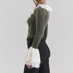 Jacinda Forest Green Velvet Lace Trimmed Corset Top - Image 3