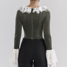 Jacinda Forest Green Velvet Lace Trimmed Corset Top - Image 4